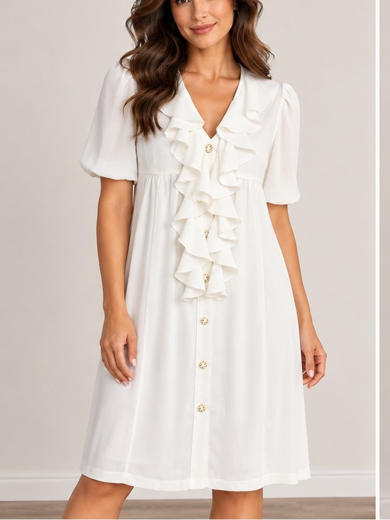 Dresses & Skirts - Handmade Ruffled Button-Front White Dress